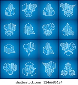 Abstract constructions vector set, dimensional designs collection.