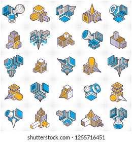 Abstract constructions vector set, dimensional designs collection.