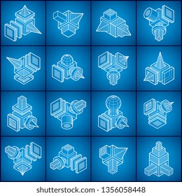 Abstract constructions vector set, dimensional designs collection.