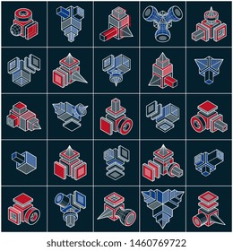 Abstract constructions vector set, dimensional designs collection.