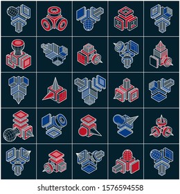 Abstract constructions vector set, dimensional designs collection.