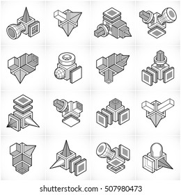 Abstract constructions vector set, dimensional designs collection.