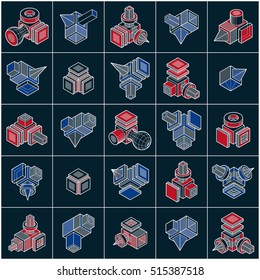 Abstract constructions vector set, dimensional designs collection.