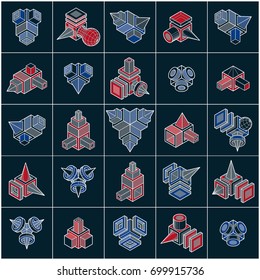 Abstract constructions vector set, dimensional designs collection.