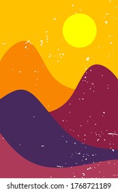 Abstract contemporary aesthetic background with desert, mountains, Sun. Earth tones, burnt orange, terracotta colors. Boho wall decor. Mid century modern minimalist art print. Organic shape Vector