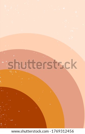 Abstract contemporary aesthetic background with desert, mountains, Sun. Earth tones, burnt orange, terracotta colors. Boho wall decor. Mid century modern minimalist art print. Organic shape Vector