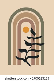 Abstract contemporary aesthetic background with gates, geometric. Terracotta color. Boho wall decor. Mid-century modern minimalist print art. Organic natural form. Magic concept.