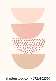 Abstract contemporary aesthetic background with geometric balance shapes. Earth tones, terracotta colors. Boho wall decor. Mid century modern minimalist art print. Organic shape. Dots texture