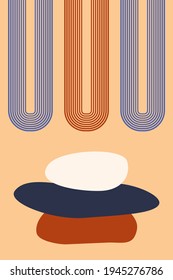 Abstract contemporary aesthetic background with geometric balance shapes, Boho design for cards, posters, T-shirts, invitations, nursery wall decor or flyers. Vector cartoon  illustration