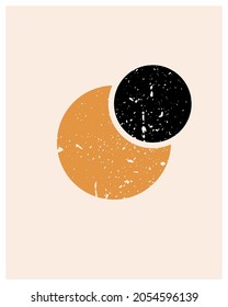 Abstract contemporary aesthetic background with geometric balance shapes. Boho wall decor with sun and moon.Eclispe concept. Mid century modern minimalist neutral art print. Organic shape