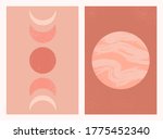 Abstract contemporary aesthetic background set with Moon phases and planet. Mid century modern minimalist art print. Boho neutral wall decor. Terracotta colors. Organic natural shapes. Magic concept. 