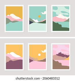 Abstract contemporary aesthetic backgrounds landscapes Boho wall decor. Mountain background wall art vector. flat design