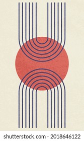 Abstract contemporary aesthetic backgrounds set with geometric balance shapes, rainbow and sun. Boho wall decor. Mid century modern minimalist art print. Organic shape