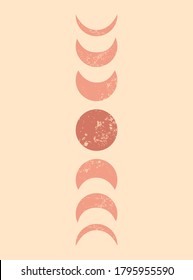 Abstract contemporary aesthetic cards set with moon phases. Mid century  minimalist art print. Boho modern wall decor. Organic terracotta shapes. Mystery vector background