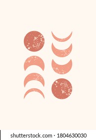 Abstract contemporary aesthetic cards set with moon phases. Mid century minimalist art print. Boho modern wall decor. Organic terracotta shapes. Mystery vector background