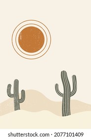 Resumen del paisaje estético contemporáneo del desierto con textura. Tonos terrestres, naranja quemado, color beige. La decoración de las paredes de Boho. Impresión moderna de arte minimalista de mediados de siglo. Forma orgánica