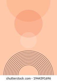 Abstract contemporary aesthetic poster design with geometric shapes and lines like sun and rainbow. Mid-century modern wall decor. Trendy minimalist print. Vector illustration. 