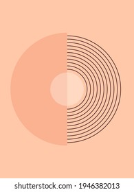 Abstract contemporary aesthetic poster design with geometric shapes and lines like sun and rainbow. Mid-century modern wall decor. Trendy minimalist print. Vector illustration. 