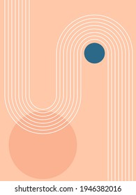 Abstract contemporary aesthetic poster design with geometric shapes and lines like sun and rainbow. Mid-century modern wall decor. Trendy minimalist print. Vector illustration. 