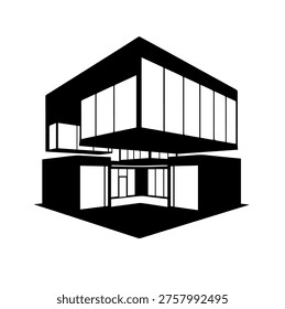 Abstract Contemporary Architecture Building Vector Illustration Geometric Floating Cube House Silhouette Icon Design Template for Modern Property Design