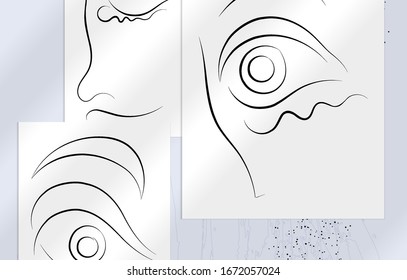 Arte contemporáneo abstracto, cara de línea continua, simple logo de belleza minimalista. Las obras de arte modernas se burlan de la sombra. Borde dibujado a mano. Colores naturales formas orgánicas.