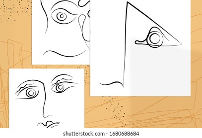 Arte contemporáneo abstracto, cara de línea continua, simple logo de belleza minimalista. Las obras de arte modernas se burlan de la sombra. Borde dibujado a mano. Colores naturales formas orgánicas.