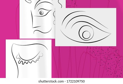 Abstract contemporary art, continuous line face,  simple minimalism beauty logo. Modern artwork mock up with shadow overlay. Vector sketch hand drawn background. Natural colors organic shapes.