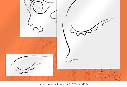 Abstrakte zeitgenössische Kunst, durchgängige Linienführung, einfaches minimalistisches Schönheitslogo. Moderne Kunstwerke verspotten sich mit Schattenüberlagerung. Vector Skizze Hand gezeichnet Hintergrund. Natürliche Farben organische Formen.