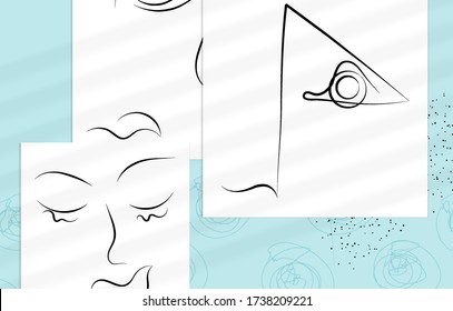 Abstrakte zeitgenössische Kunst, durchgängige Linienführung, einfaches minimalistisches Schönheitslogo. Moderne Kunstwerke verspotten sich mit Schattenüberlagerung. Vector Skizze Hand gezeichnet Hintergrund. Natürliche Farben organische Formen.