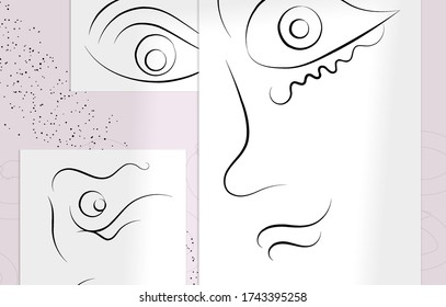 Resumen de arte contemporáneo, contínua cara de línea, simple logo de belleza minimalista. Las obras de arte modernas se burlan de la sombra. Esbozo vectorial de fondo dibujado a mano. Colores naturales formas orgánicas.