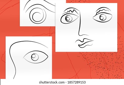 Abstrakte zeitgenössische Kunst, durchgängige Liniensicht, einfaches minimalistisches Beauty-Logo. Moderne Kunstwerke mit Schattenüberlagerungen. Vektorgrafik, handgezeichnet, Hintergrund. Natürliche Farben organische Formen.