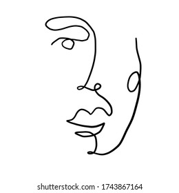 Abstract contemporary art. Cubism linear face. Simple minimal beauty logo. Continuous line drawing. Vintage trendy design for poster, flyer, print, card. t-shirt. 
