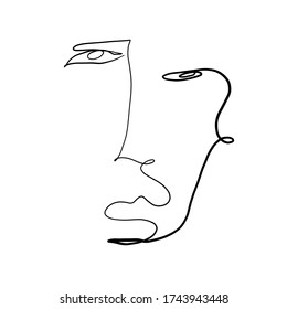 Abstract contemporary art. Cubism linear face. Simple minimal beauty logo. Continuous line drawing. Vintage trendy design for poster, flyer, print, card. t-shirt. 