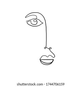 Abstract contemporary art. Cubism linear face. Simple minimal beauty logo. Continuous line drawing. Vintage trendy design for poster, flyer, print, card. t-shirt. 