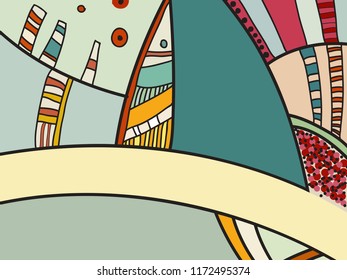 Abstract contemporary art with doodles. Vector colorful pattern for poster, postcard, backdrop. Illustration with vivid abstract composition template. Psychedelic doodle graphic with lines, circles.