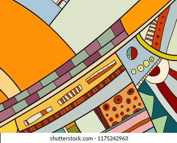 Abstract contemporary art with doodles. Vector colorful pattern for poster, postcard, backdrop. Illustration with vivid abstract composition template. Psychedelic doodle graphic with lines, circles.