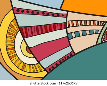 Abstract contemporary art with doodles. Vector colorful pattern for poster, postcard, backdrop. Illustration with vivid abstract composition template. Psychedelic doodle graphic with lines, circles.