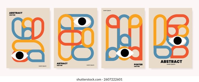 Abstract Contemporary art poster background. Retro Geometric cover template with vintage colorful perspective geometric prism shape. Ideal design for background, social media, banner, ads.