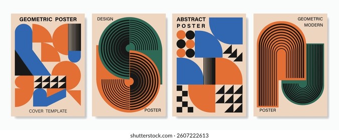 Abstract Contemporary art poster background. Retro Geometric cover template with vintage colorful perspective geometric prism shape. Ideal design for background, social media, banner, ads.