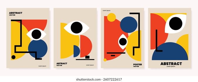 Abstract Contemporary art poster background. Retro Geometric cover template with vintage colorful perspective geometric prism shape. Ideal design for background, social media, banner, ads.