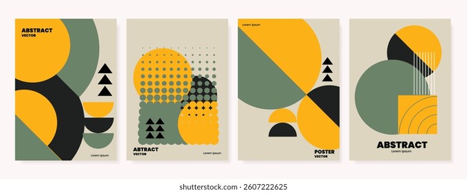Abstract Contemporary art poster background. Retro Geometric cover template with vintage colorful perspective geometric prism shape. Ideal design for background, social media, banner, ads.