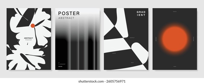 Abstract Contemporary art poster vector set. Modern cover template with orange, black and white perspective geometric prism shape. Ideal design for background, social media, banner, ads.