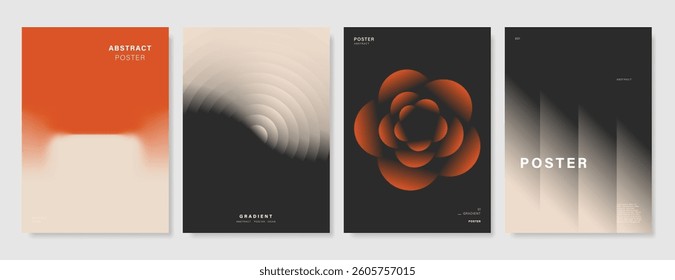 Abstract Contemporary art poster vector set. Modern cover template with orange, black and white perspective geometric prism shape. Ideal design for background, social media, banner, ads.