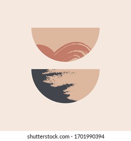 Abstract contemporary art in Scandinavian style. Simple modern shapes. Textured brush strokes. Artistic print. Vector illustration.