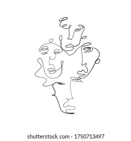Abstract contemporary art. Set cubism faces. Hand drawn simple minimalism beauty logo. Continuous line drawing. Vintage trendy design for poster, flyer, print, card. t-shirt. 