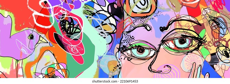 Abstract contemporary art sketch drawing, original modern artwork vector illustration