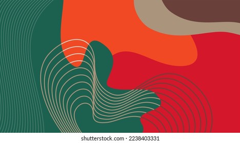 Resumen de fondo de arte contemporáneo con formas de balance geométrico y líneas en color de navidad para la decoración de paredes, postales o folletos. Diseño de ilustraciones vectoriales.
