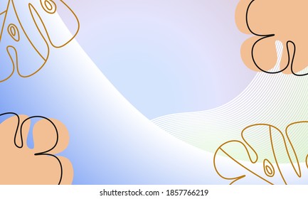 Abstract, contemporary background with monstera silhouette in light colors with place for text. Vector.