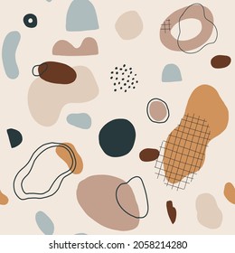 Abstract contemporary background, trendy pattern. Seamless pattern with brush strokes in pastel beige. Vector illustration for card, print on clothes.