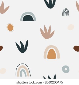 Abstract contemporary background, trendy pattern. Seamless pattern with brush strokes in pastel beige. Vector illustration for card, print on clothes.